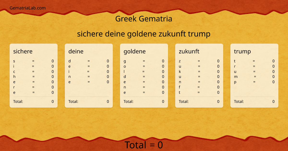 sichere deine goldene zukunft trump in greek Gematria